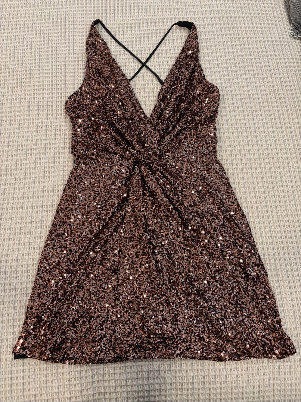 Astr Bronze Sequin Mini Dress with Twist Front, size Medium